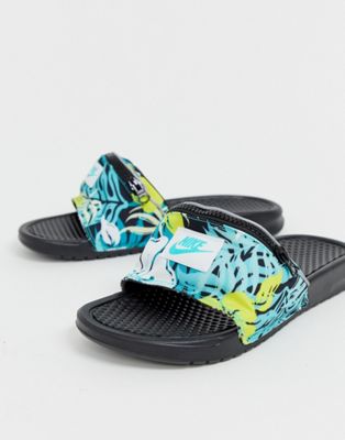 Nike Floral Fanny Pack Sliders in blue | ASOS