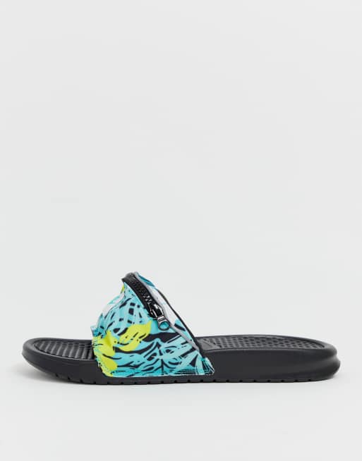 Nike Floral Fanny Pack Sliders in blue ASOS