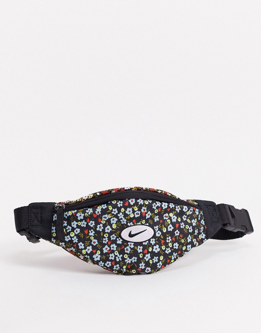 Nike floral swoosh bum bag-Black