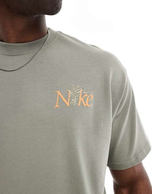 Nike Flower graphic T-shirt in khaki