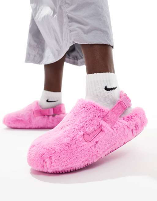 Pink fluffy mules on sale