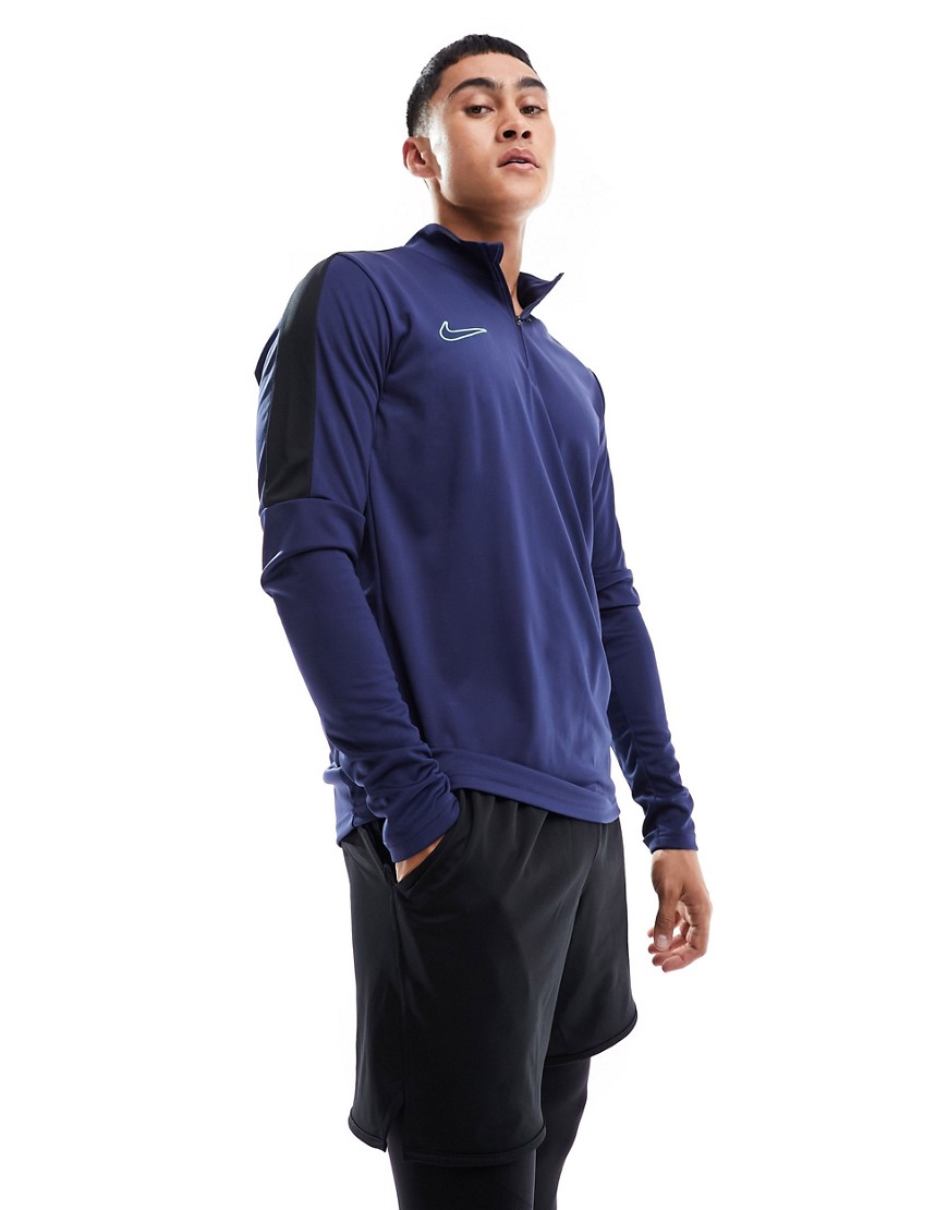 nike football academy dri-fit panelled half zip drill top in navy