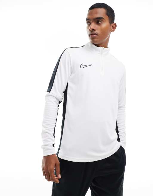 Nike football academy half zip sweat in white with black side stripe new arrivals