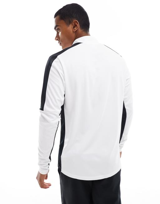 Nike football academy half zip sweat in white with black side stripe hot sale