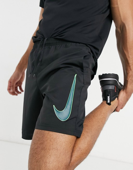 Nike Football Academy Dry Swoosh shorts in black and green