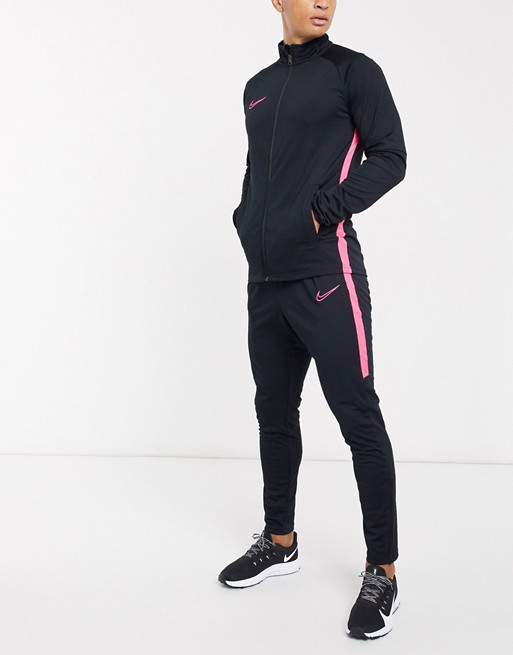 Nike Football academy essential tracksuit in black/pink
