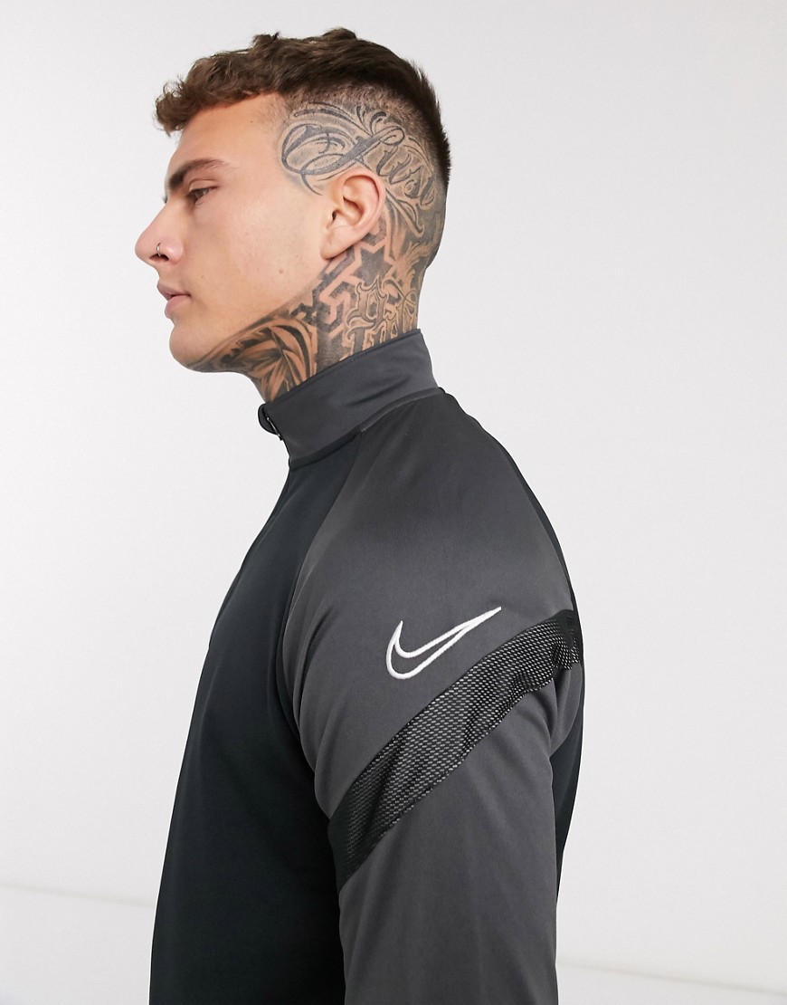 Nike - Football Academy - Top a maniche lunghe con zip corta nero in tessuto quick dry