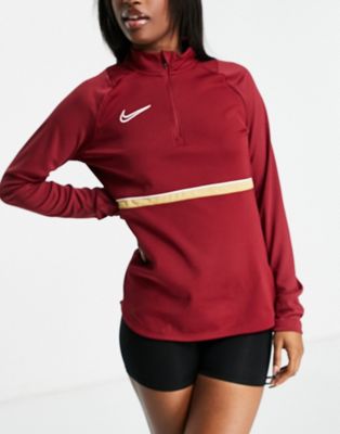 Femme Nike Football - Academy - Top d'entraînement en coutil à fermeture éclair partielle - Rouge foncé