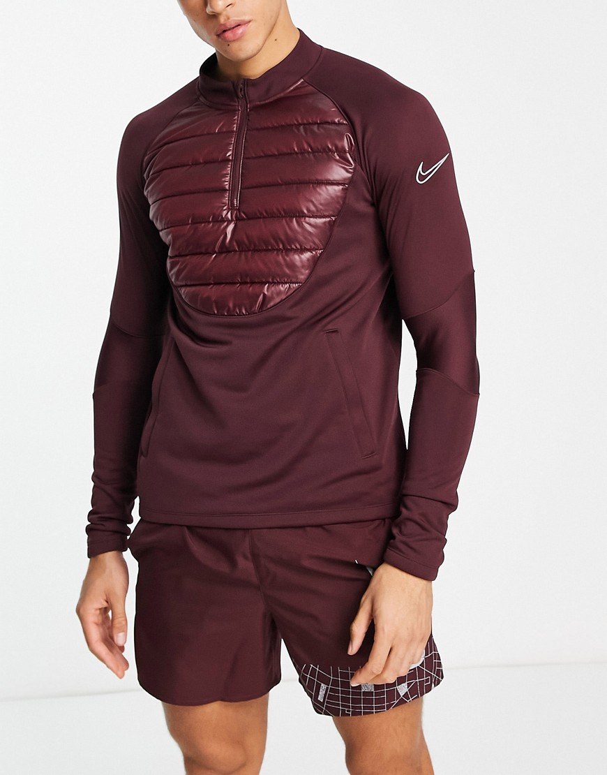 nike football - academy winter warrior therma-fit - top rosso scuro con zip corta