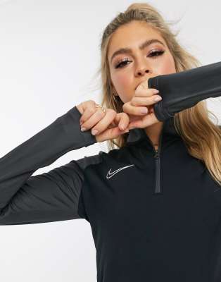 nike football academy zip thru top in black