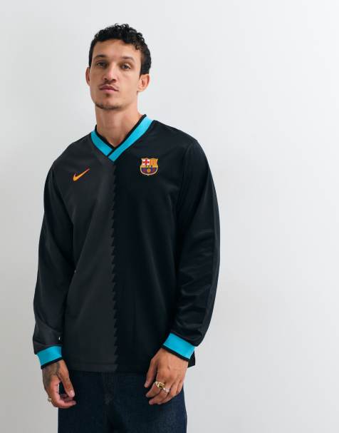 Nike Football Barcelona Energy haut de football rétro à manches longues noir et bleu - view 1