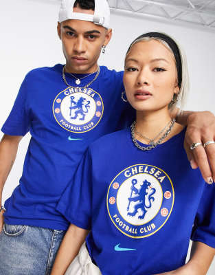 Nike Football Chelsea FC unisex crest t-shirt in blue - ASOS Price Checker