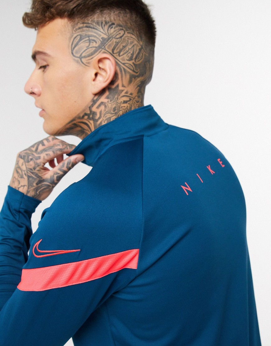 Nike Football - dry academy - Top blu a maniche lunghe con zip corta