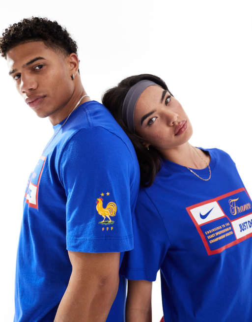 Nike Football - Euro 2024 France - Unisex - Blå T-shirt med 'Just Do It'-print