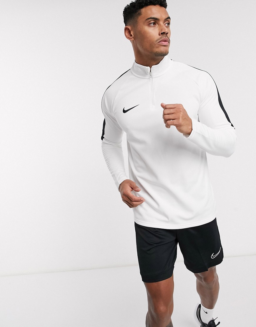 Nike Football - Hvid Academy-sweatshirt med kort lynlås og sort sidestribe