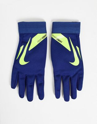 Nike Football HyperWarm Academy gloves in navy and volt