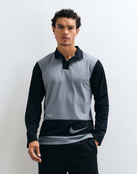 Nike Football Premier long sleeve polo in black & grey - view 1