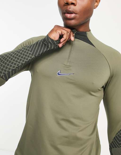 Infrarood Egomania Handschrift Nike Football - Strike Dri-FIT - Warming-up shirt met korte rits en lange  mouwen in donker olijfgroen | ASOS