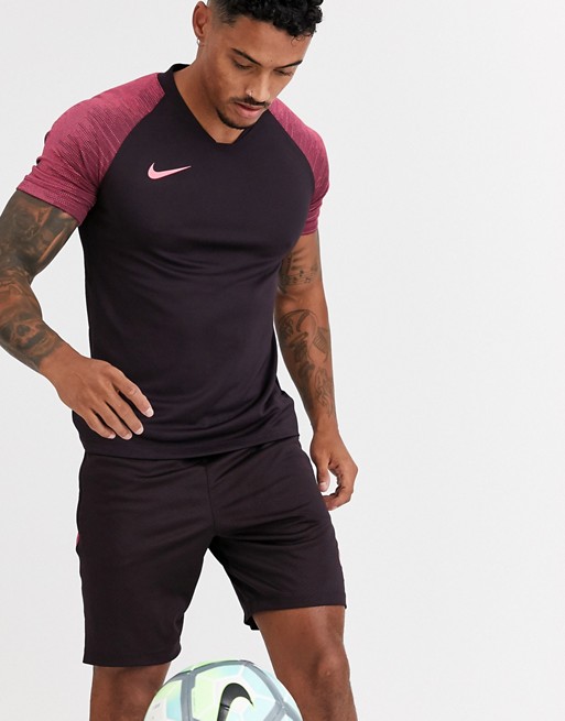 Nike Football strike slim t-shirt in burgundy with contrast sleeves
