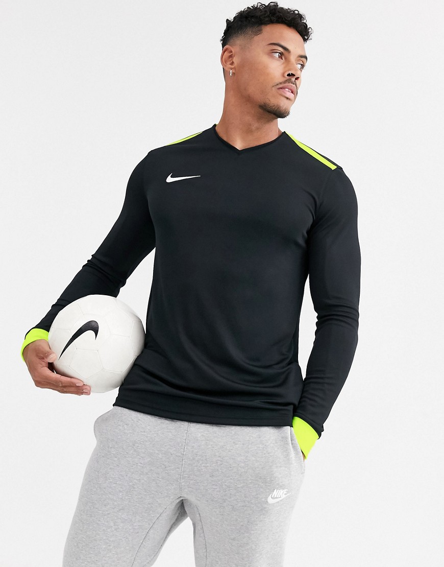 Nike Football – Svart t-shirt med lång ärm, kontrastpanel och manschetter