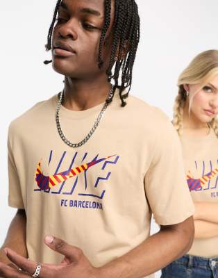 T-shirt beige con logo e stampa del Barcelona FC-Neutro - Nike Football T-shirt donna  - immagine2