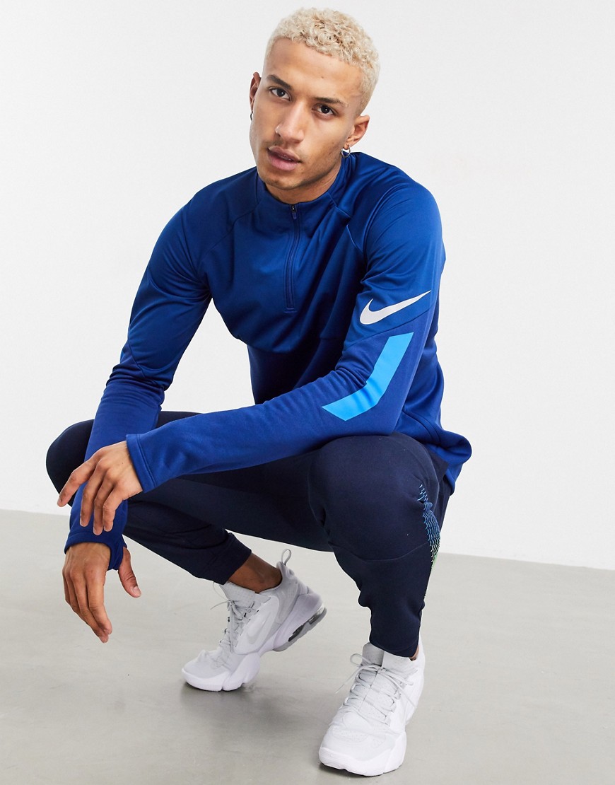 Nike Football – Therma – Oberteil mit 1/4-Reißverschluss in Blau-Silber