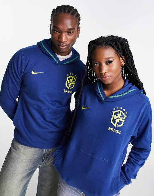 Nike Football – World Cup 2022 Brasilien – Travel – Marinblå huvtröja i  fleece i unisex-modell