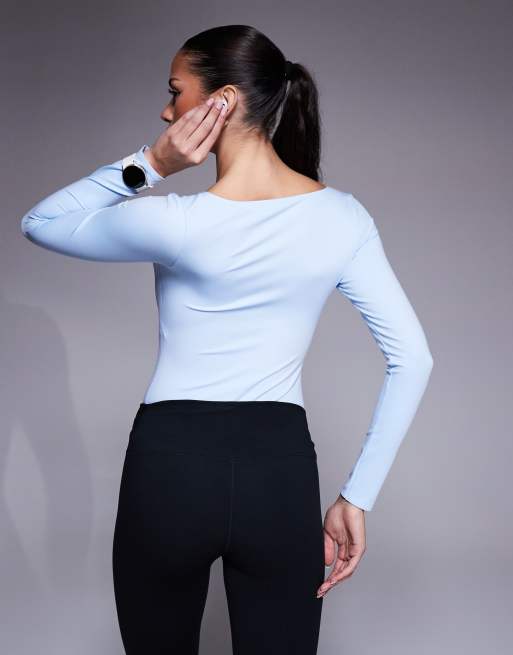 Nike Form Training long sleeve bodysuit in light blue, 2 of 4