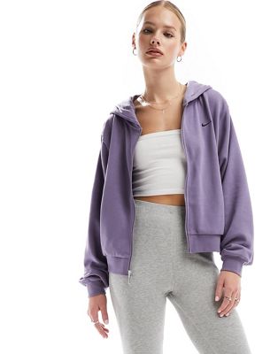 Nike French Terry zip through hoodie in gre purple