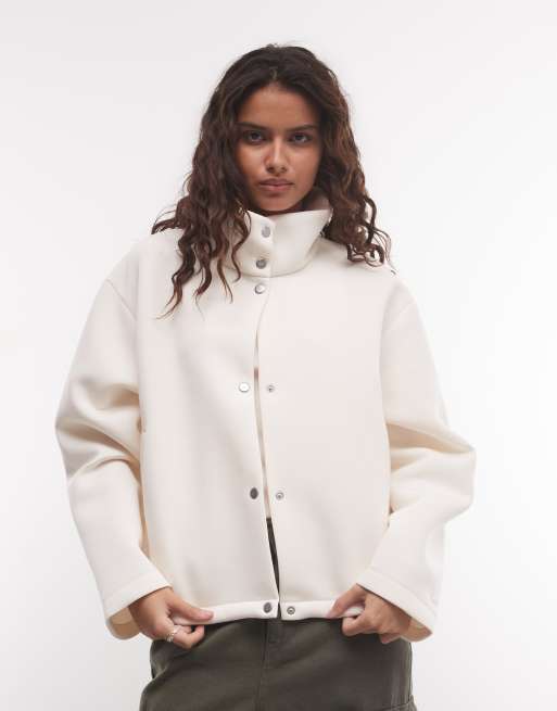 Nike funnel neck button up jacket in white, 2 of 4