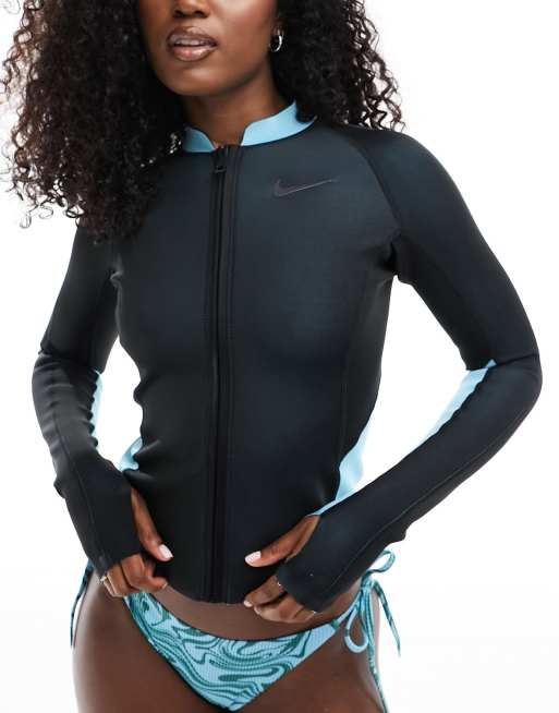 Nike Fusion - Omkeerbaar bikinitopje met lange mouwen en rits in zwart