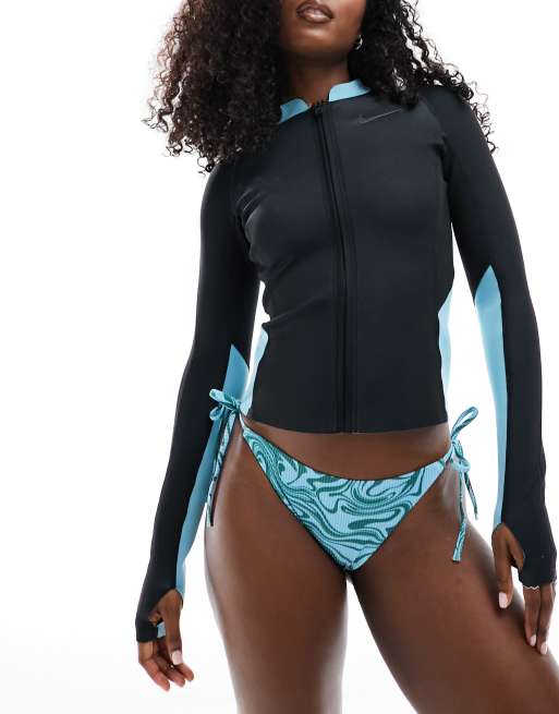 Nike Fusion reversible long sleeve zip bikini top in black | ASOS