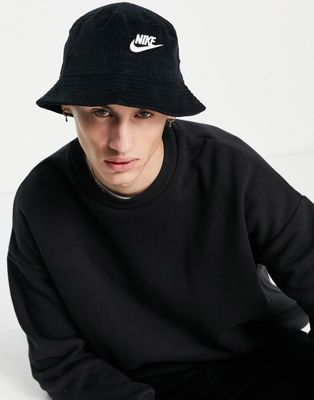 bolvormig Luiheid delicatesse Nike - Futura - Corduroy bucket hat met logo in zwart | ASOS