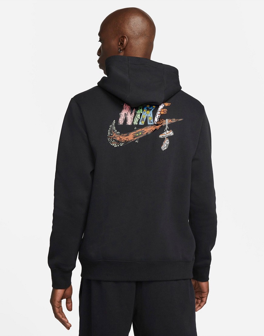 Nike Futura Fantasy Creature graphic back print fleece hoodie in black