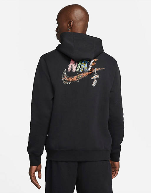 Nike Futura Fantasy Creature graphic back print fleece hoodie in black ...