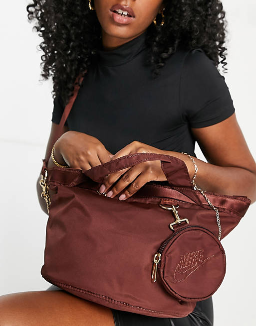 Nike Futura Luxe tote bag in burgundy with mini keyring pouch