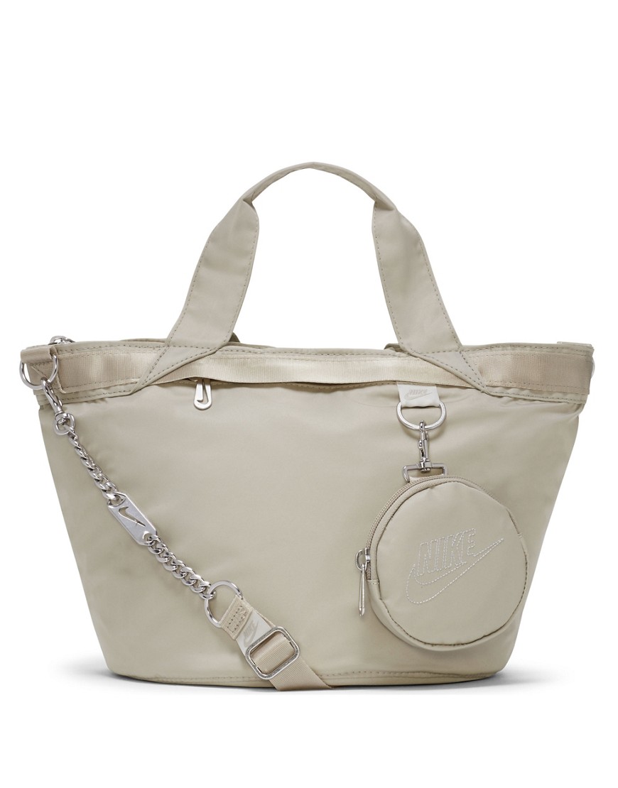 Nike Futura Luxe tote bag in stone with mini keyring pouch-White