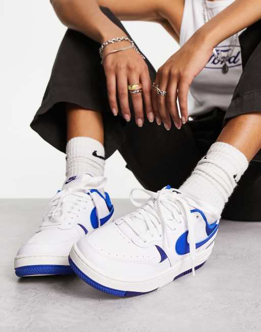 Nike blue shop and white sneakers