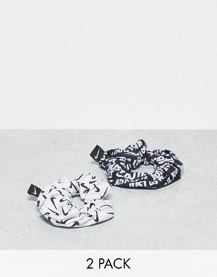 Nike gathered 2 pack of hair scrunchies in black and white