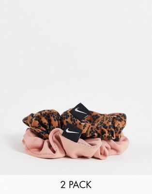Nike Gathered Hair Ties 2 pack in leopard print and pink | ASOS