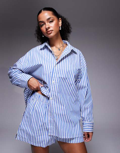 Nike - Gestreept poplin overhemd in blauw en wit - view 1