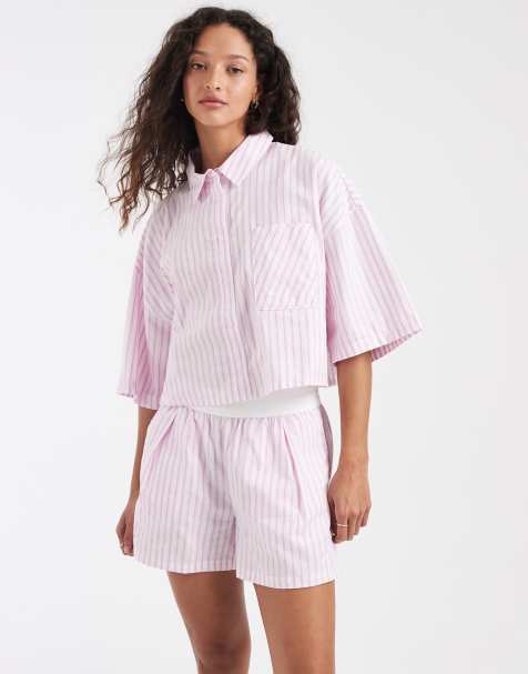 Nike - Gestreept poplin short in roze en wit - view 1