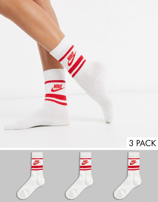 Nike Gestreifte Socken mit Logo in Weiß und Rot, 3erPack ASOS
