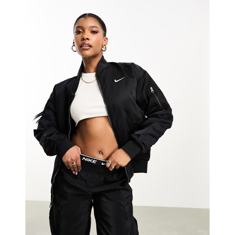 Nike Giacca bomber nera stile college double face