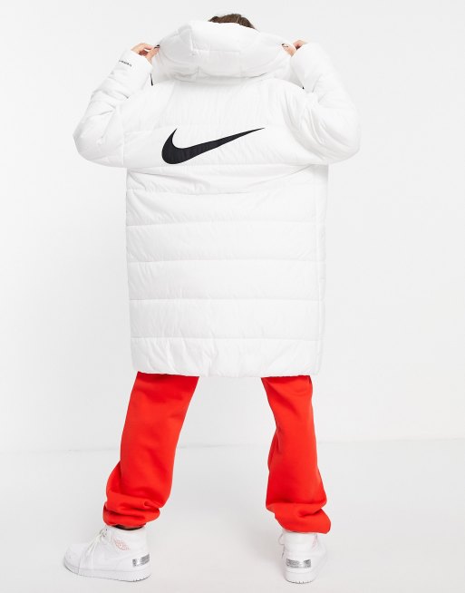 Nike - Giacca imbottita classica taglio lungo bianca con cappuccio