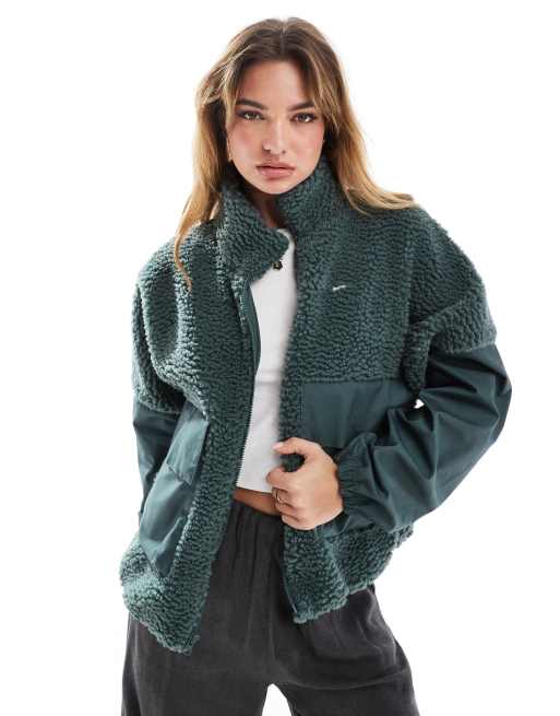 Nike - Giacca in pile borg verde vintage