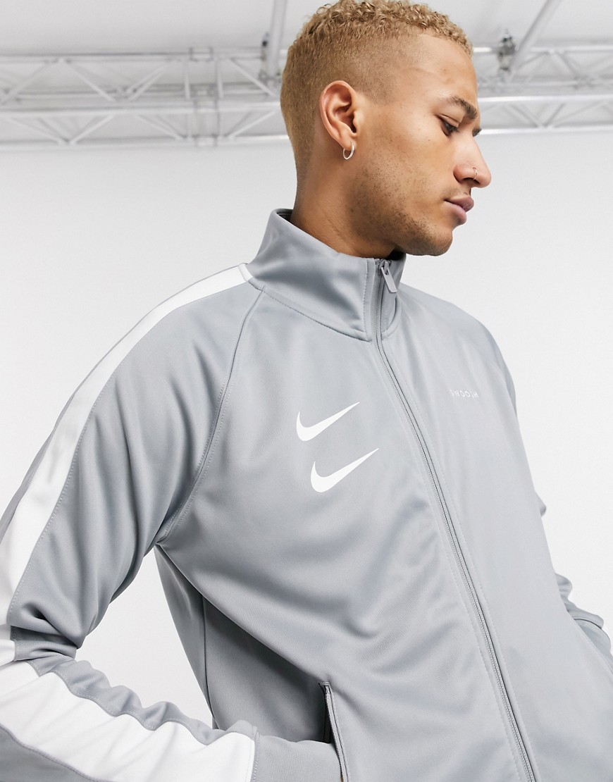 Nike - Giacca sportiva in maglia di poliestere con logo Nike grigia-Grigio