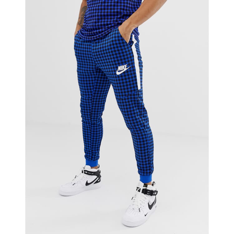 Nike Gingham Check Joggers In Blue BQ0676 480