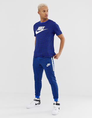 nike gingham check joggers in red