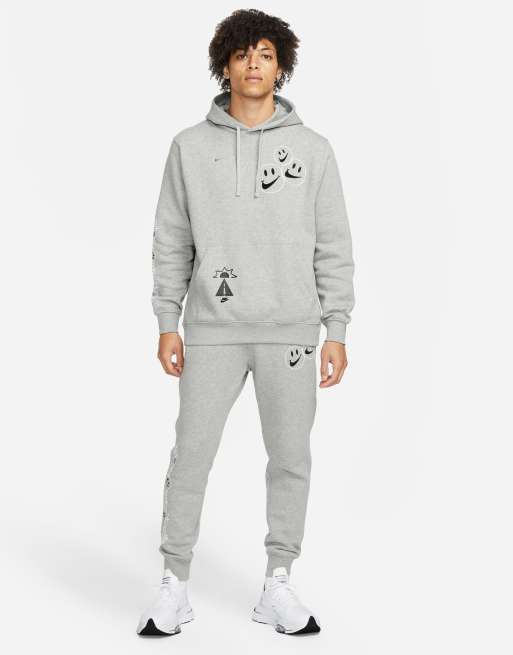 Nike Go The Extra Smile Pack graphic fleece hoodie in gray heather